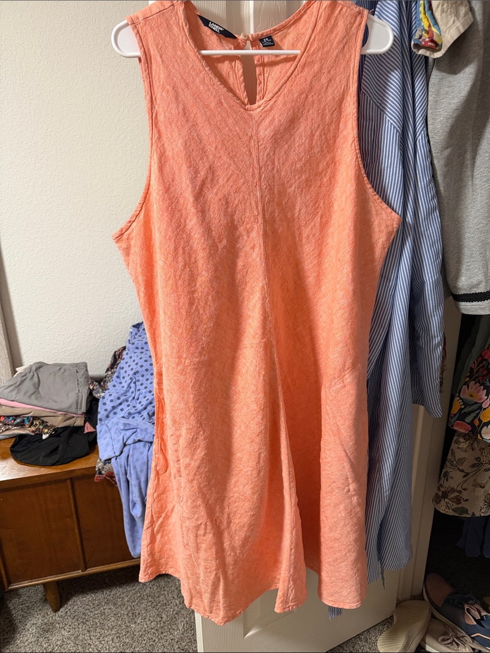 Lands’ End Women’s Linen Sleeveless Coral Dress